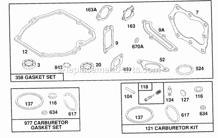 Gasket Sets Diagram and Parts List for 121802-0444-01  Briggs and Stratton Engine
